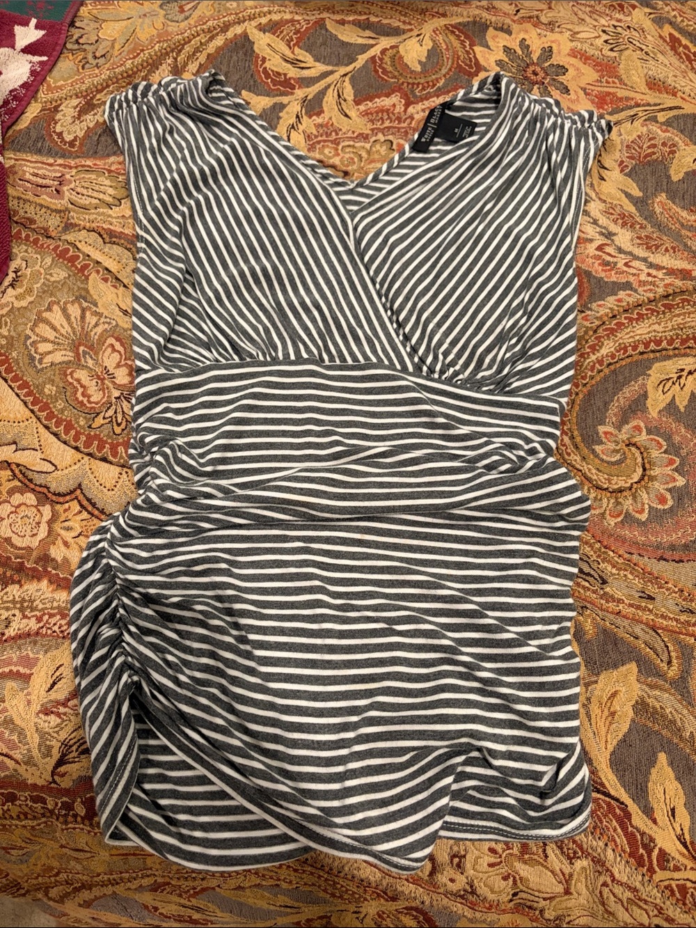 White House Black Market Gray & White Striped Wrap Midi Dress